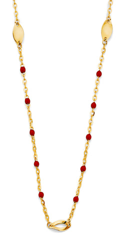 14K Yellow Gold Red Enamel Bead Necklace