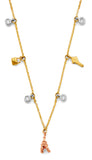 14K Tri Color Gold Charm CZ Necklace