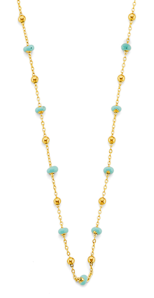 14K Yellow Gold Turquoise Color Enamel Bead Necklace