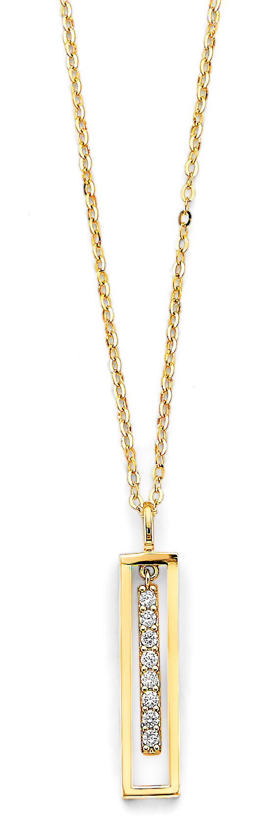 14K Yellow Gold CZ Bar Frame Necklace