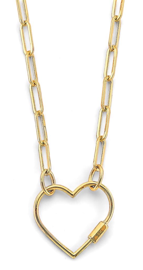 14K Yellow Gold Open Heart Lock Paperclip Necklace