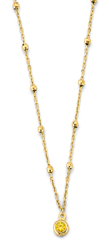 14K Yellow Gold Yellow CZ Charm Bead Necklace