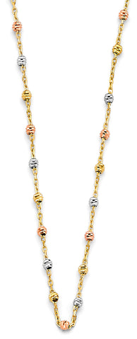 14K Tri Color Gold Fancy DC Bead Necklace