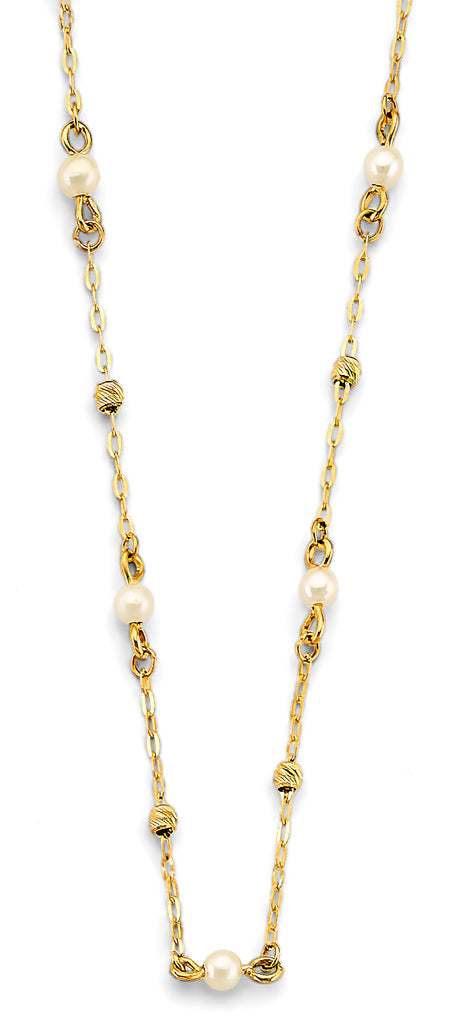 14K Yellow Gold Pearl And DC Bead Necklace