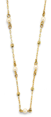 14K Yellow Gold Pearl And DC Bead Necklace