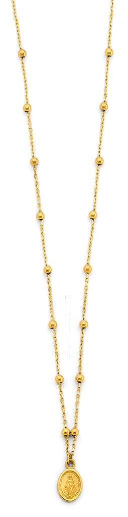 14K Yellow Gold Virgin Mary Ball Necklace