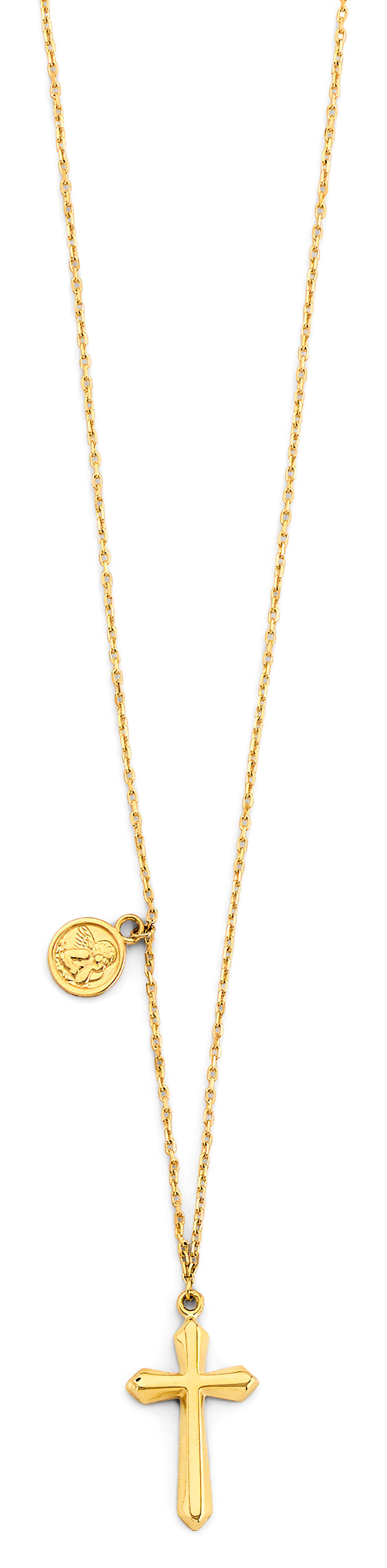 14K Yellow Gold Light Necklace With Cross And Baby Angel