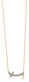 14K Two Tone Gold Double Cross CZ Necklace