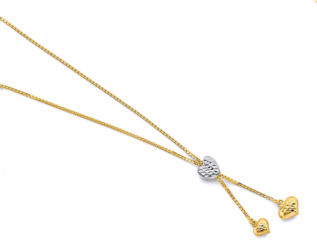 14K Two Tone Gold Adjustable Heart Necklace