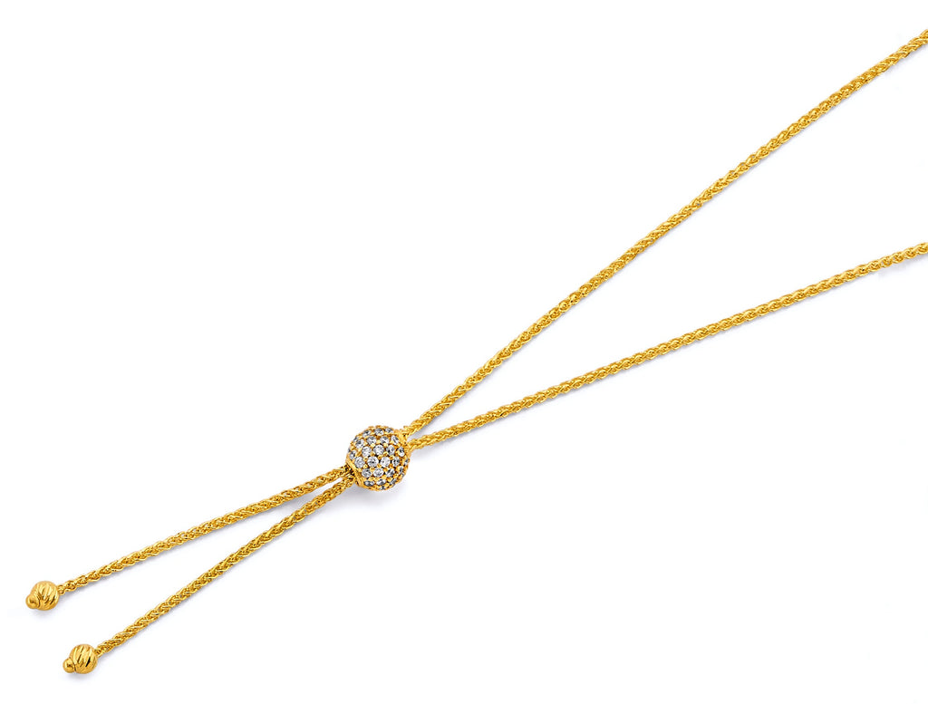 14K Yellow Gold Adjustable CZ Ball Necklace