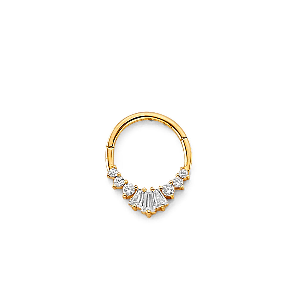 14K Yellow Gold Round Tiara CZ Nose Jewelry