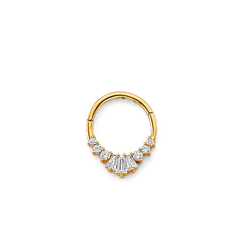 14K Yellow Gold Round Tiara CZ Nose Jewelry