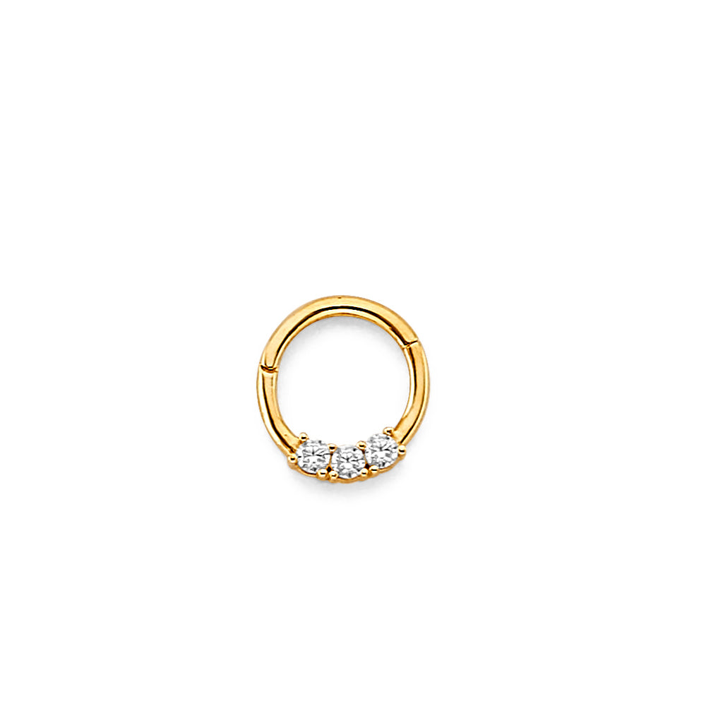 14K Yellow Gold Three Round CZ Nose Jewelry