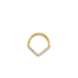 14K Yellow Gold V Shape CZ Nose Jewelry