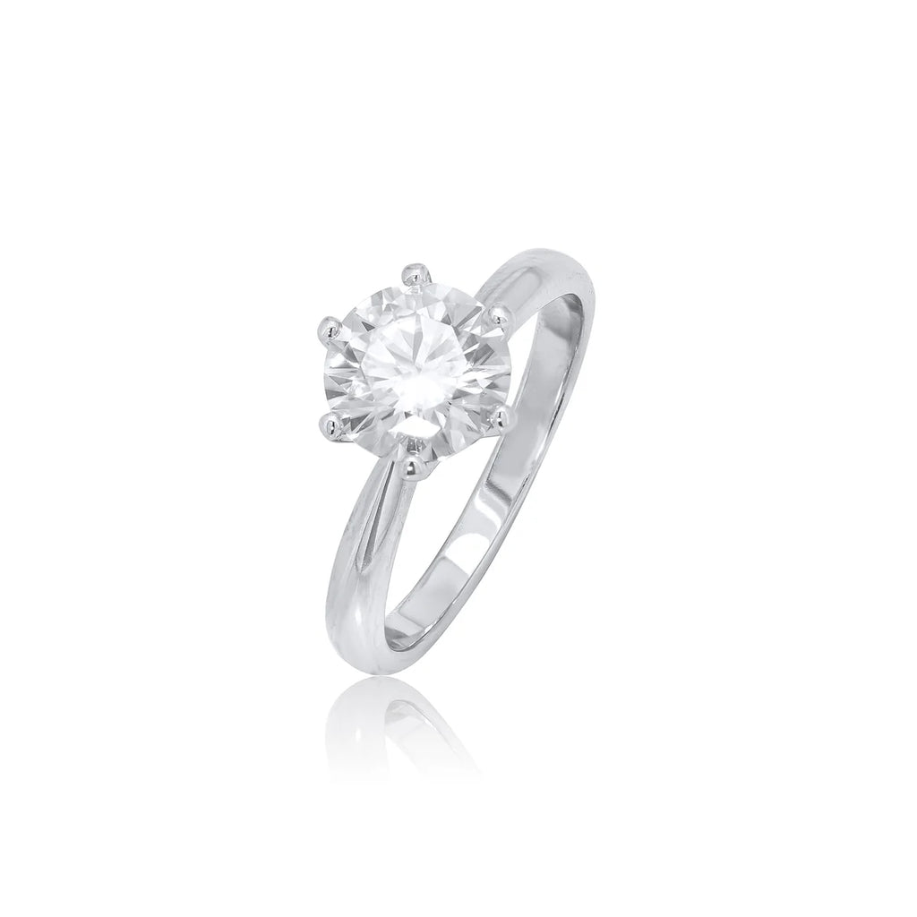 Sterling Silver Rhodium Plated Moissanite Classic Solitaire Engagement Ring
