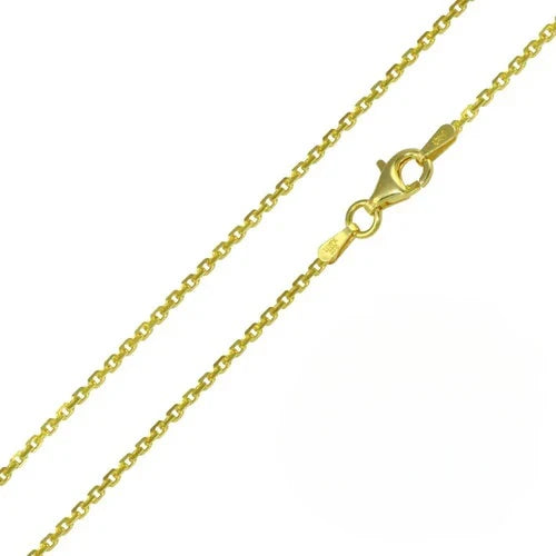 Sterling Silver Yellow Gold Plated Cable Chain 030-.6 MM with Spring Clasp-Length 14"