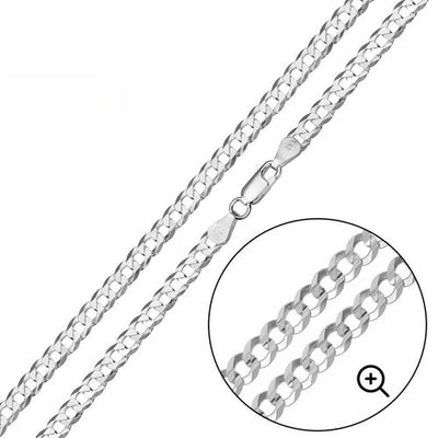 Sterling Silver Solid 100-4MM Rhodium Plated Curb Chain 7 inches