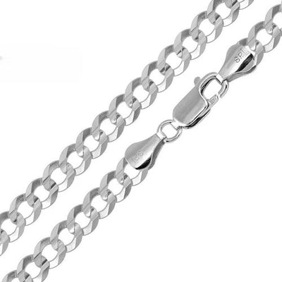 Sterling Silver Solid Curb Chain 300-11MM with Lobster Clasp