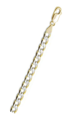 Sterling Silver Yellow Gold Plated Pave Curb Chain 150-6mm with Lobster Clasp