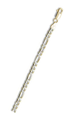 Sterling Silver Yellow Gold Plated Pave Figaro 100-4MM Chain with Lobster Clasp