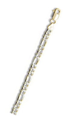 Sterling Silver 120-5MM Solid Yellow Gold Plated Pave Figaro Chain