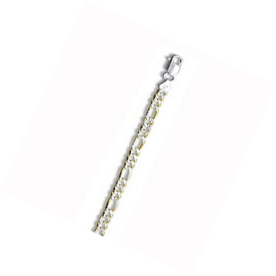 Sterling Silver Yellow Gold Plated Pave 7.2mm Figaro Chain