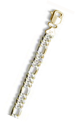 Sterling Silver Yellow Gold Plated Pave 250-10mm Figaro Chain with Lobster Clasp