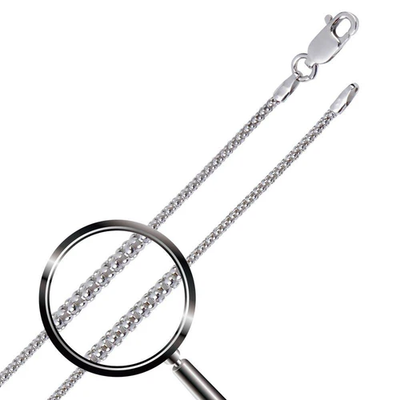 Sterling Silver Rhodium Popcorn 020 1.4mm Chain with Spring Clasp Closure