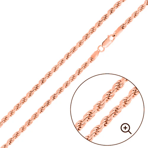 Sterling Silver Solid 025-1.2MM Rose Gold Plated Rope Chain