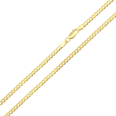 Sterling Silver Solid 250-11MM Yellow Gold Plated Flat Curb Chain