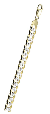 Sterling Silver 180-7.3MM Two Tone Yellow and White Pave Curb Chain