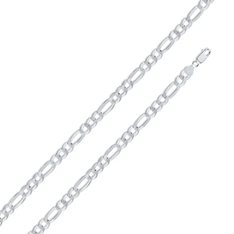 Sterling Silver 150-6.2MM Rhodium Finished Figaro Chain