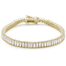 Load image into Gallery viewer, Sterling Silver Yellow Gold Plated Elegant Baguette Cubic Zirconia Tennis Bracelet