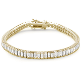 Sterling Silver Yellow Gold Plated Elegant Baguette Cubic Zirconia Tennis Bracelet
