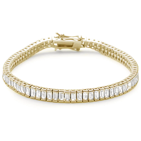 Sterling Silver Yellow Gold Plated Elegant Baguette Cubic Zirconia Tennis Bracelet