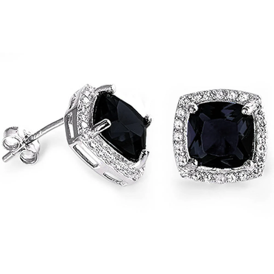 Sterling Silver Cushion Cut Black Onyx And Cubic Zirconia Earrings