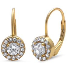 Load image into Gallery viewer, Sterling Silver Yellow Gold Plated CZ Solitaire Earrings
