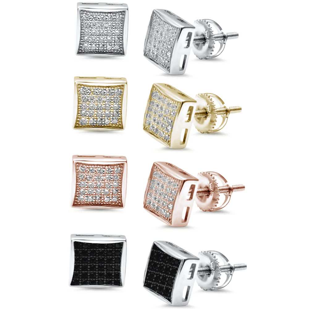 Sterling Silver Princess Cut Micro Pave CZ Earrings and Thickness 6mm