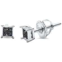 Load image into Gallery viewer, Sterling Silver Square Princess Cut Black CZ Stud Earrings