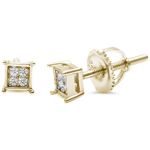 Sterling Silver Yellow Gold Plated Square Princess Cut CZ Stud Earrings