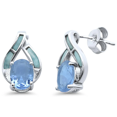 Sterling Silver Elegant Oval Larimar And Aquamarine Earrings