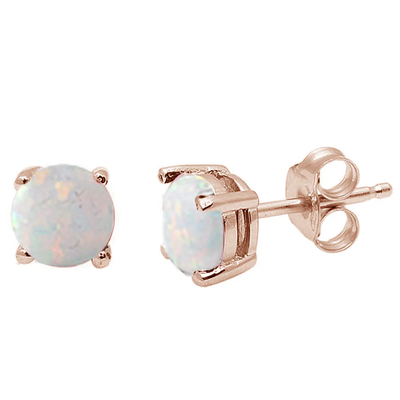 Sterling Silver Rose Gold Plated Round White Opal Stud Earrings