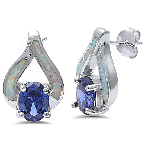 Sterling Silver Tanzanite and White Opal High Fashion Earrings