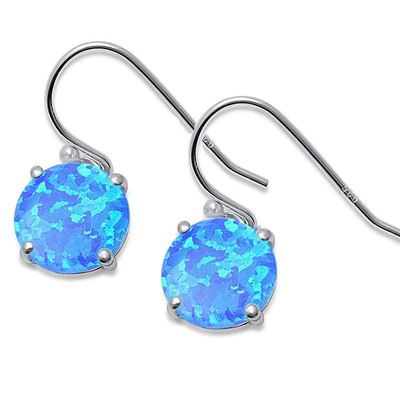 Sterling Silver Round Fire Blue Opal Earring