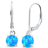 Sterling Silver Round Blue Opal Lever Back Earrings