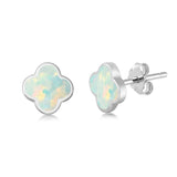 Sterling Silver White Opal Flower Earrings