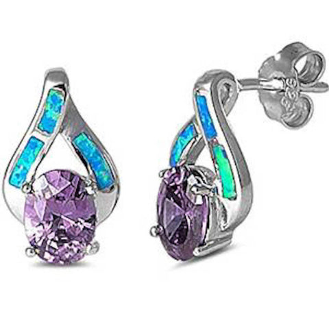 Sterling Silver Faceted Amethyst and Blue Opal High Fashion Earrings