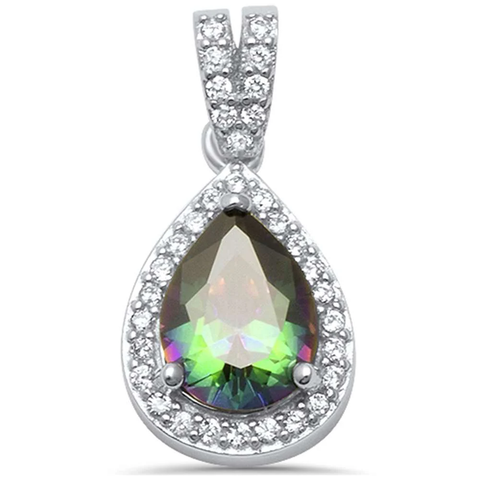 Sterling Silver Pear Rainbow Topaz And Cubic Zirconia Pendant