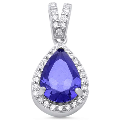 Sterling Silver Pear Tanzanite And Cubic Zirconia Pendant