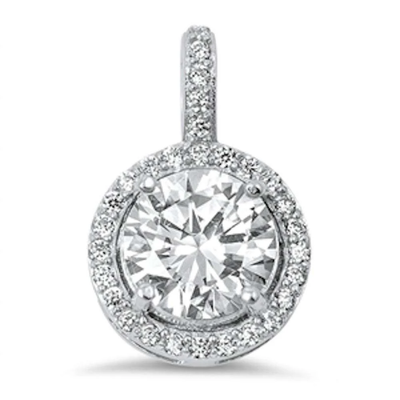 Sterling Silver Halo Round Cubic Zirconia Pendant